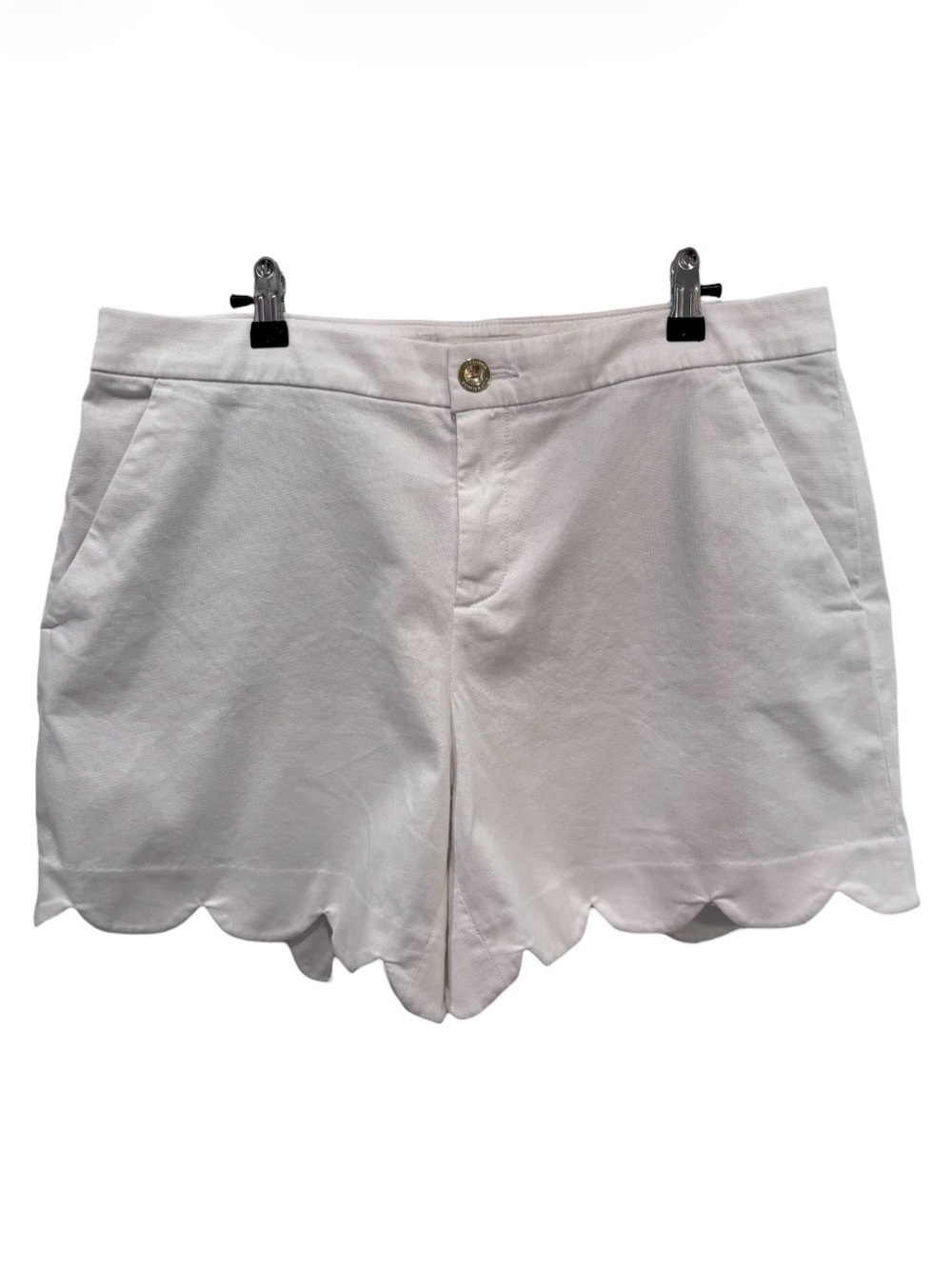 New Lilly Pulitzer Resort White Buttercup Mid-Rise Shorts Scalloped Hem Size 14